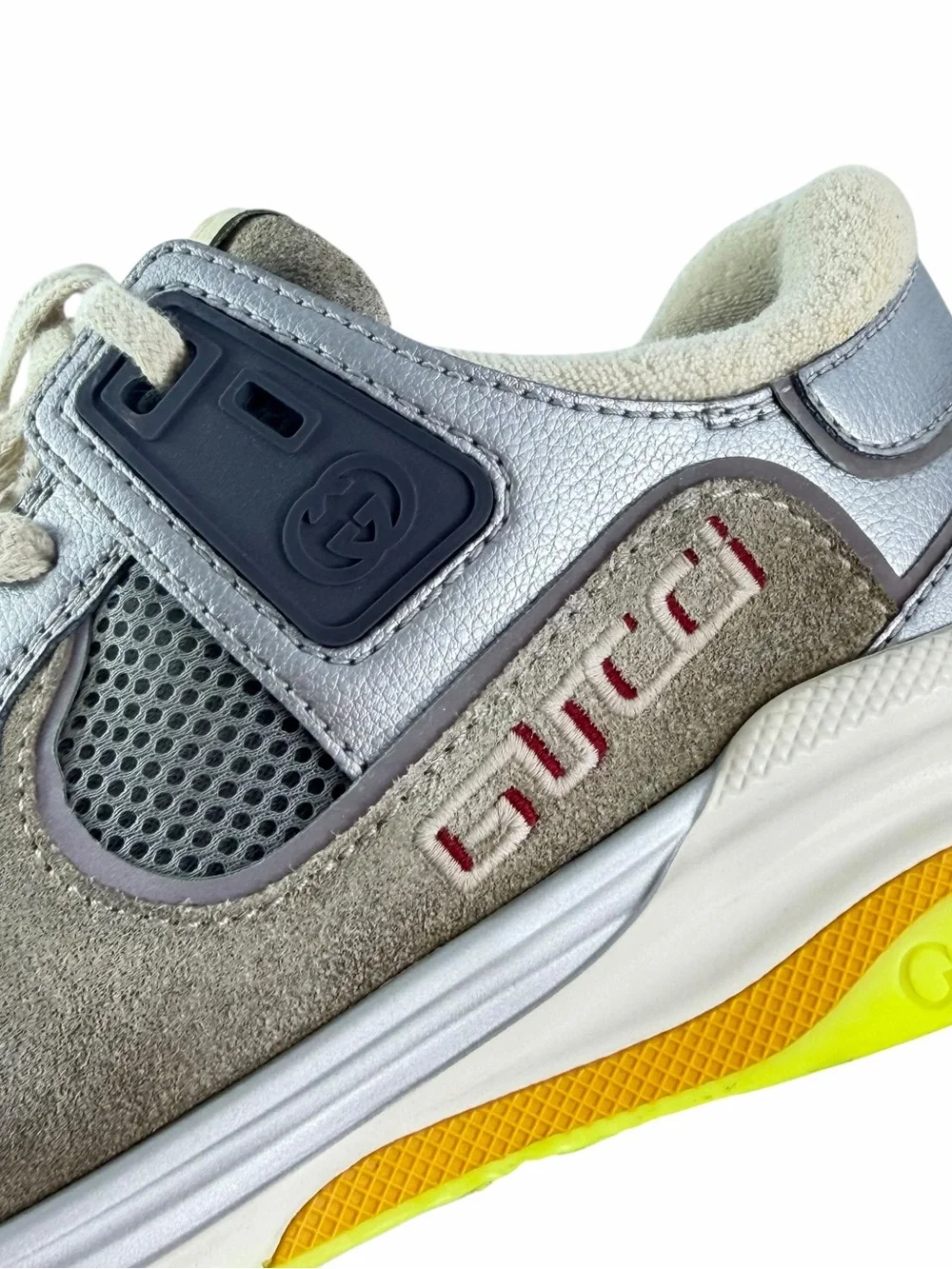 GUCCI 587242 Ultrapace Men's Sneakers in Silver Metallic Multi 8.5 - 9 US